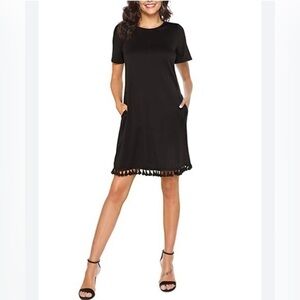 Shein Large black womens tee shirt dress tassle fringe pockets cover up swim